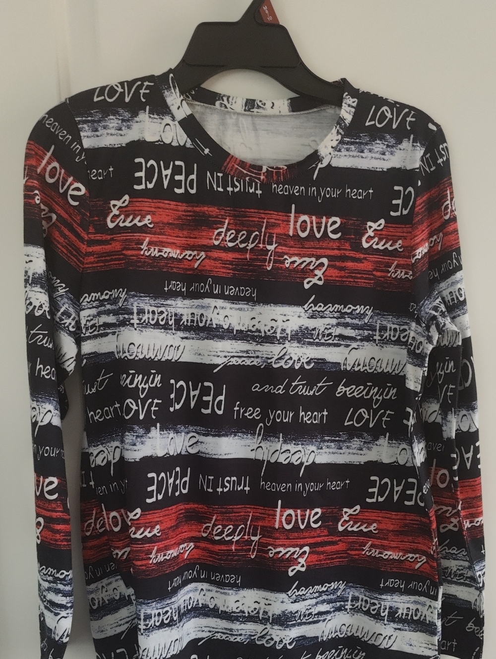 Women Long Sleeve Graphic Tee - Red, Black & White